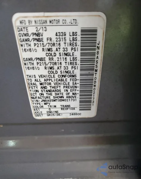 2013 Nissan Rogue S from USA, damaged, VIN JN8AS5MT0DW021731